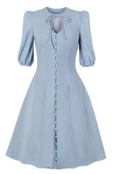 Vestido midi azul cielo de media manga y corte A